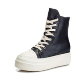 Chunky Sneakers Women Round Toe Leisure Outwear Black Casual Shoes Platform Lace-Up Trainers Handmade Sapatos