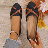 Breakj Denim Large-Size Shallow Single-Shoe Women's Round Head Cross With Lazy Working Shoes