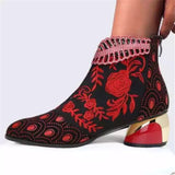 Breakj And Ethnic Women's Shoes Embroidered Rough And Autumn And Winter Women's Boots Large Size Martin Women's Short Boots 2025