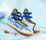 Breakj Heels Single Shoes Embroidered Cloth Shoes Women's Embroidered Shoes Embroidered Shoes Spring And Autumn Retro Plate Buckle Beef Tendon