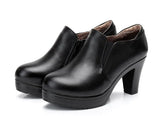 2021 Round Toe Genuine Leather Women's Shoes Women Fashion High Heels Autumn Winter Ankle Boots Black Plus Size