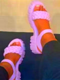 Elegant Women Leather Sandals 2022 New Summer Diamond Lattice Sandals Casual Flat Bottom Platform Sandals Women