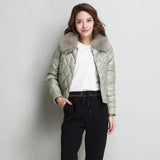 Women Real Collar Down Jacket Winter Warm Ultra Light Short Jacket White Duck Down Parka Elegant Coat