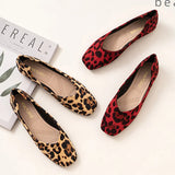 Size 35-43 leopard pattern flats woman ballerina flock shallow sneaker shoes women square toe soft soled moccasins
