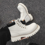 Breakj Men's Thick Platform Increased British Wind Winter Velvet High Top Motorcycle Cargo Ankle Boots