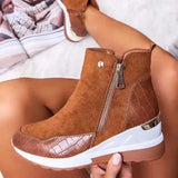 Breakj Tube Warm Round Head Winter Solid Color Sloping Heel Side Zipper Brown Women's Martin Snow