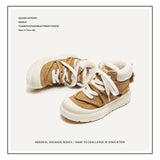 Breakj Shoes Retro Yellow Boots Winter Plus Velvet Warm Height Solid Color Short Barrel Snow Boots Men And Women The Same Martin
