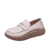 Spring and Autumn New Round Toe Fashionable Leather Flat Sole Shoes for Women Wearing External Sewing Thick Sole