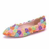 Breakj Bridal Shoes Handmade Wedding Shoes Color Flat-Soled Wedding Shoes Bridesmaids Performance Flat Heel Single