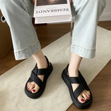 Cross Band Open Toe Sandals Women 2024 Summer New Thick Soles Non-slip All Fashion Beach Roman Shoes