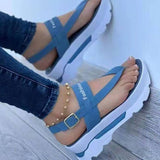 Breakj 2023 Large-Size Slope Heel Buckle With Sandals Women In Southeast Asia New Wearing Roman