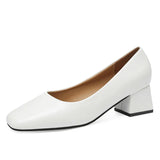 Breakj Women's Coarse Heel Shoes In The New Working Shoes Heel Shoes Large Leather Single Shoes Comfortable Commute Single