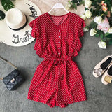 2020 Summer High-waist Casual Resort Playsuit Single Breasted V-neck Fashion Broad-legged Sashes Women Beach