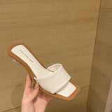 And Summer 2023 New Fashion Simple Square Head One-Word Slippers Web Celebrity Blogger With The Same Crystal Ball With The Outside Wear Cool