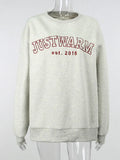 Letter Embroidered Sweatshirt Women Loose Casual Long Sleeve Pullover Autumn Grey Cotton Daily Wear Oversized Top