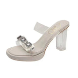 Breakj High Heels Wear 2025 New French Transparent Thick Heel Slippers Large-Size