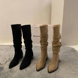 Breakj High-Heeled Kaqi Heap Boots Boots Women's Shoes 2025 New Spring And Autumn Winter Thin Long-Sleeve Knight