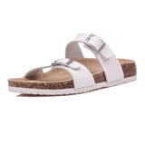 2023 New Summer Cork Slippers Women Casual Mixed Color PU Flip Flops Holiday Beach Outside Slides