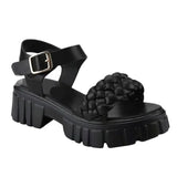Elegant Women Leather Sandals 2022 New Summer Diamond Lattice Sandals Casual Flat Bottom Platform Sandals Women
