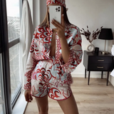 Chic Peahen Print Women Sets 2021za Summer Fashion Ladies Loose Satin Boho Suits Girls Chic Shirts
