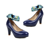 Plus Size Ladies Princess Mary Jane Shoes Slip On Casual Women OL Pumps Bowknot Flower Satin Band Party Wedding Dress Up