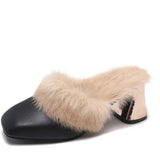 Chunqiu Korean Version Of Thick-Heeled Slippers High-Heeled Baotou Semi-Towed Scalp Fur Women's Shoes Fashion Muller