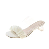 New Korean Version Of Fairy Style Transparent Thick Heel Square Head Pleated Sandals Summer High-Heeled