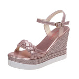 Women's Sandals Wedges Footwear Summer Platform Sandals Women Shoes Buckle Female Slip on Peep Toe Weave Ladies Casual