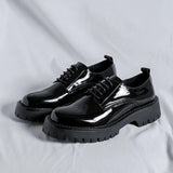 Breakj Shoes Korean Version British Wind Youth Business Shoes High Lace Up Suit Patent Leather Work Shoes