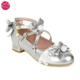 Spring Autumn Silver Golden Color Lolita Shoes Shiny Metallic Women Pumps Wedding Shoes Party Ladies with Lace Bow Drop