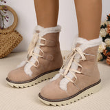 Breakj Size Snow Boots Women 2024 Autumn / Winter New Velvet And Thick Lace Warm Cotton Shoes Cotton Boots