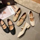 New Women Low Heel Shoes Square Toe Retro Mary Janes Pumps Casual Spring Autumn Lady Weekly Shoes Size