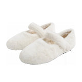 Fur Mary janes shoes woman round toe ankle strap furry loafers 34-43 big size warm plush winter shoes female cotton