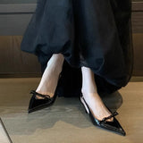 Breakj Essence! High Heel Baotou Sandal Female 2024 New Bow Black Pointed Thin Heel Back