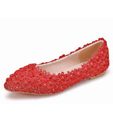 Breakj Bridal Shoes Handmade Wedding Shoes Color Flat-Soled Wedding Shoes Bridesmaids Performance Flat Heel Single