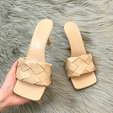 Women Slippers 6cm High Heels Weave Design Summer Open Toe Solid Color Sandals Stiletto Heels Luxury Prom Woman