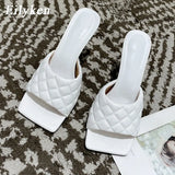 Summer Women Mules Design slippers Sandals Square sole slides High heel 9CM Women shoes Summer Woman size 41