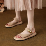 Breakj Female Summer Outside Wear 2023 New Flat Bottom Leisure Beach Shoe Cover Toe Sandals Fairy Wind Word