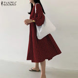 Stylish Check Dress Women's Autumn Dress 2022 ZANZEA Casual Puff Sleeve Midi Vestidos Female O Neck Robe