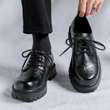 Breakj Wind Ins Black Small Leather Shoes Male Vintage Students Big Head Shoes Fashion Korean Version Of The Platform Men's Shoes