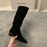Breakj Western Mid-West Boots Women's Shoes 2025 New Autumn And Winter Single-In-Head Pile Of Long-Heeled Knight