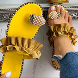 Hot Summer Flat Heel Women Ladies Sandals Toe Ring Bohemia Sandals With Ananas Flat Shoe Outdoor Holiday Slides