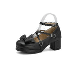 Women's Cute Lolita Cross Strap Mary Jane Shoes Chunky Heel Party Wedding Cosplay Bow Sweet Princess Pumps Japanese JK