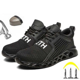 Work Safety Shoes With Steel Toe Cap Stab-Resistant Kevlar Light Rubber Plastic Soles Red Boots Soft Flying Fabric