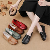 Flat-Bottomed Beef Rib-Soled New Love Shoes Korean Version Leisure Simple Leather Women's Singles Shoes Comfortable Mother