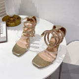 Gold Snake Embellished Women Sandals Sexy thin High Heels Transparent PVC Gladiator Sandals Summer Female Party