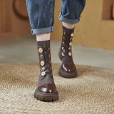 Women Boots Spring Winter Shoes Fashion Design Shoes Platform Boots Brown Black Leather Botas Button Ankle Boots