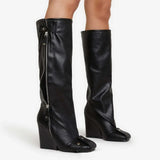 Breakj 2024 New Wedge Super High Heel Square Pedal Fashion Runway Plus Size And Knee Boots Women's