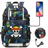 Anime ONE PIECE Schoolbag USB Charge backpack plugged into the headset cord backpack for boys and girl men women travel