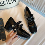 2024 New Mary Jane Women's Shoes With Retro Square Head And Thick Heels With British Students Buckle Fashionable High-Heeled Single